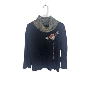 Vintage Lee Andersen Sweater Cowl Neck Colorful Art To Wear Embroidered SZ Small